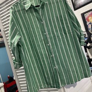 SHEIN Green and White Striped Womens Shirt